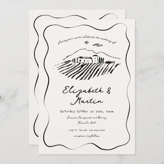 grillige hand getrokken wijngaard golvende grens b kaart (Voorkant / Achterkant)