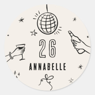 grillige hand tekenen verjaardagsfeest drinken ronde sticker