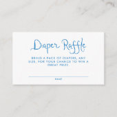 Grillige handgeschreven blauwe luierraffle informatiekaartje (Voorkant)