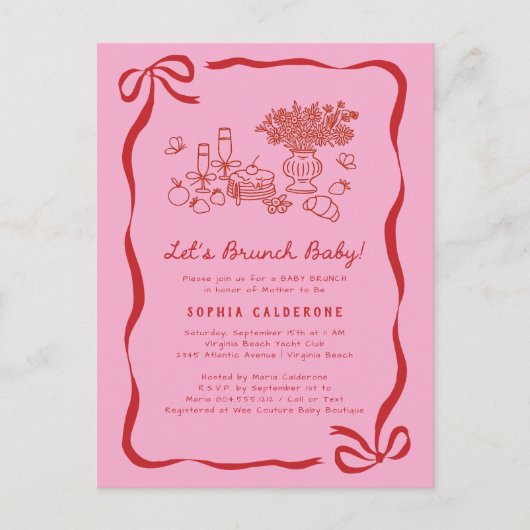 Grillige handgetekende babyshowerbrunch briefkaart (Voorkant)