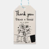 Grillige handgetekende bloem bruiloft bedankt cadeaulabel (Voorkant)