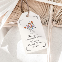 Grillige Handgetekende Bloemenvase Bruiloft Feest Cadeaulabel