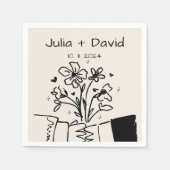 Grillige Handgetekende Bloemige Trouw Servet (Voorkant)