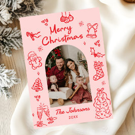 Grillige handgetekende boog foto Kerstmis Feestdagenkaart