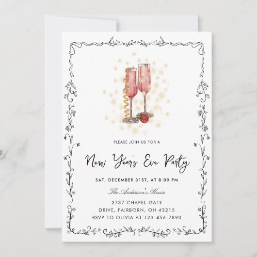 Grillige Handgetekende Boog Frame Nieuwjaarsfeest Kaart (Voorkant)