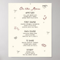 Grillige handgetekende bordeauxrode menu