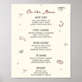 Grillige handgetekende bordeauxrode menu poster