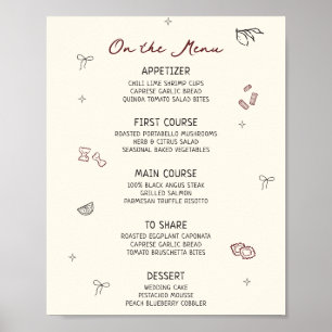 Grillige handgetekende bordeauxrode menu poster