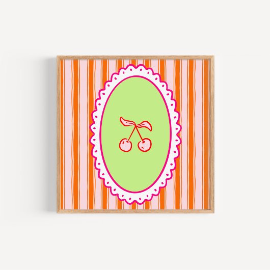 Grillige Handgetekende Coquette Kersen Kunst Poster