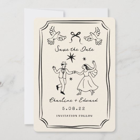 grillige handgetekende doedel save the date (Voorkant)