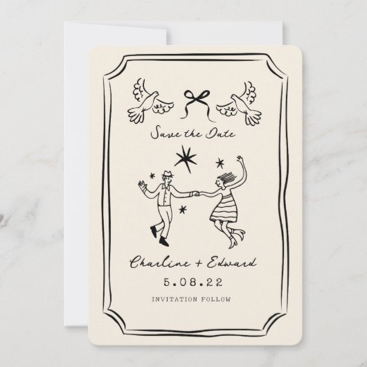 grillige handgetekende doedel save the date (Voorkant)