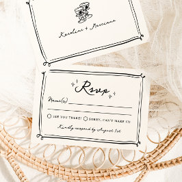 Grillige Handgetekende Doodle Huwelijks RSVP Kaart