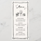 Grillige Handgetekende Doodles Bruiloft Menu (Voorkant)