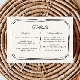 Grillige Handgetekende Excentrieke Huwelijksdetail Informatiekaartje