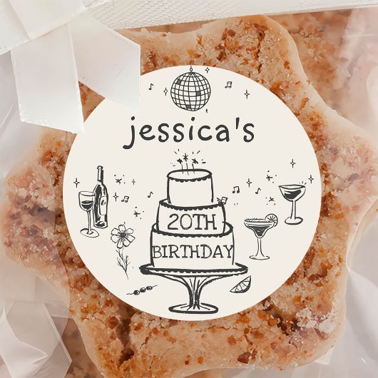 Grillige handgetekende funky cocktail verjaardag ronde sticker