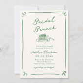 Grillige Handgetekende Groene Bruids Brunch Kaart (Voorkant)