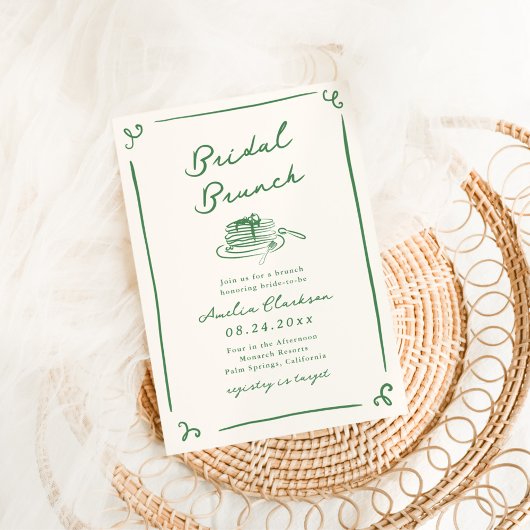 Grillige Handgetekende Groene Bruids Brunch Kaart