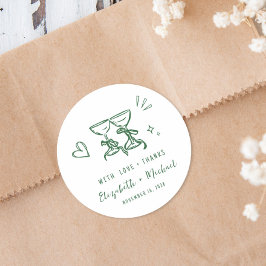 Grillige Handgetekende Groene Trouw Dank Je Ronde Sticker
