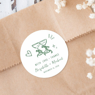 Grillige Handgetekende Groene Trouw Dank Je Ronde Sticker