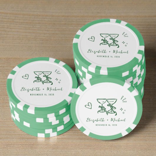 Grillige Handgetekende Groene Trouw Poker Chips