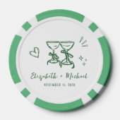 Grillige Handgetekende Groene Trouw Poker Chips (Achterkant)