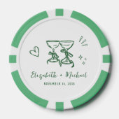 Grillige Handgetekende Groene Trouw Poker Chips (Voorkant)