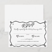 grillige handgetekende harten bruiloft vriendelijk RSVP kaartje (Voorkant / Achterkant)