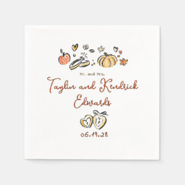 Grillige Handgetekende Herfst Liefde Bruiloft Serv Servet