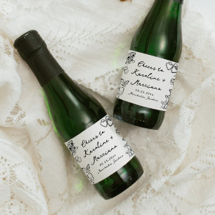 Grillige Handgetekende Huwelijk Doodles Sparkling Wijnetiket