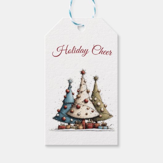 Grillige handgetekende kerstboompatroon cadeaulabel (Voorkant)