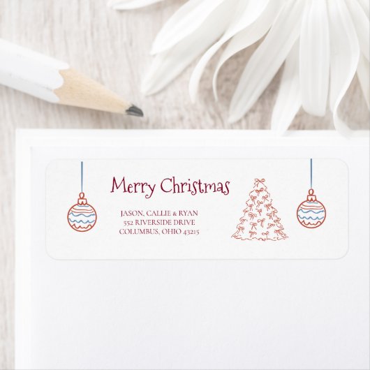 Grillige handgetekende Kerstdoodle Etiket (Insitu)
