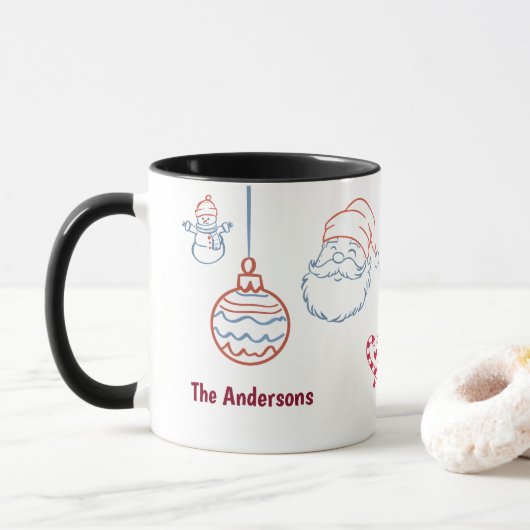 Grillige handgetekende kerstdoodles mok (Met donut)