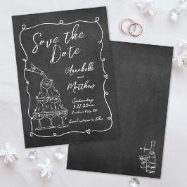 Grillige handgetekende krijtbordhuwelijk save the date