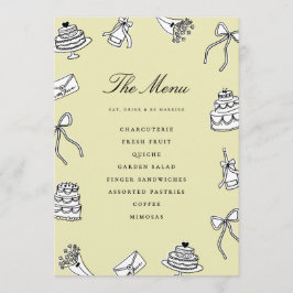 Grillige Handgetekende Lieve Unieke Bruidsdouche Menu