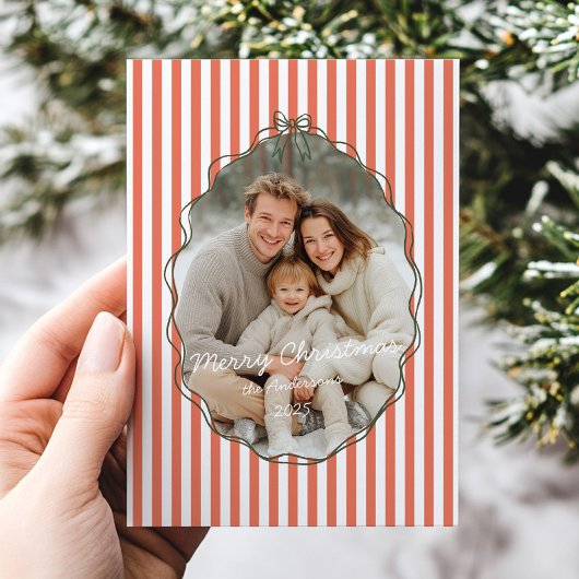 Grillige handgetekende lijst rode strepen Kerstmis Feestdagenkaart