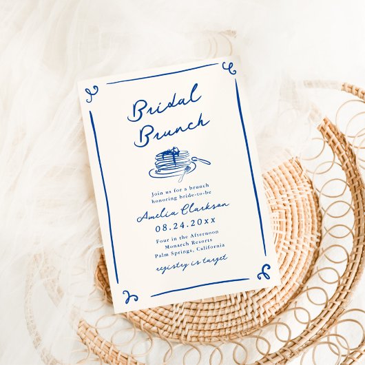 Grillige handgetekende marineblauwe bruidsbrunch kaart