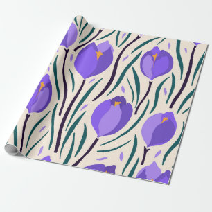 Grillige Handgetekende Paarse Krokus Botanisch Cadeaupapier