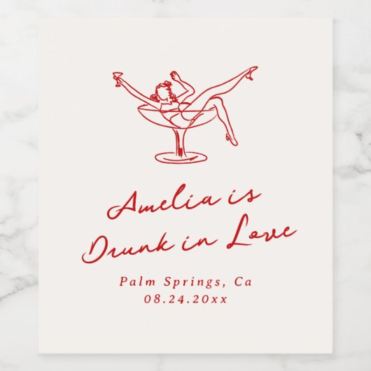 Grillige Handgetekende Rode Bachelorette Wijn Etiket (Enkel label)