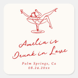 Grillige Handgetekende Rode Bruidsmeisje Vierkante Sticker