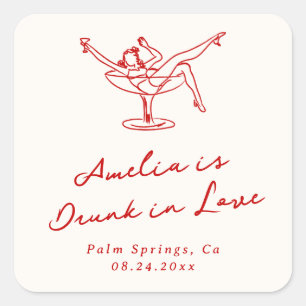 Grillige Handgetekende Rode Meisjesuitnodiging Vierkante Sticker