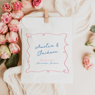 Grillige Handgetekende Roze & Blauwe Huwelijk Bedankzakje