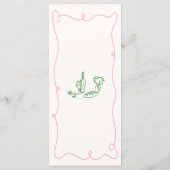 Grillige Handgetekende Roze & Groene Bruiloft Menu (Achterkant)