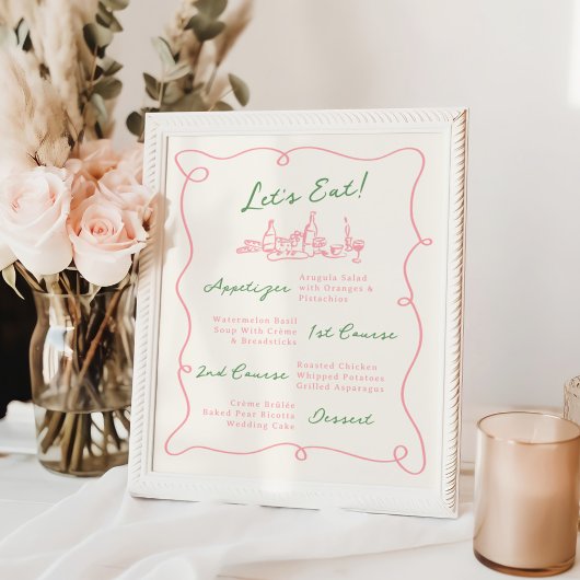 Grillige Handgetekende Roze & Groene Menu Poster