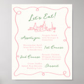 Grillige Handgetekende Roze & Groene Menu Poster (Voorkant)