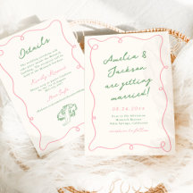 Grillige handgetekende roze & groene trouwdetails
