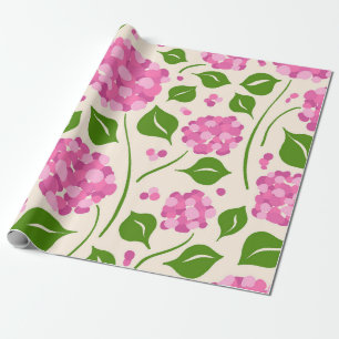 Grillige handgetekende roze hortensia botanisch cadeaupapier