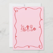 Grillige handgetekende roze & rode bruidsbrunch kaart (Achterkant)