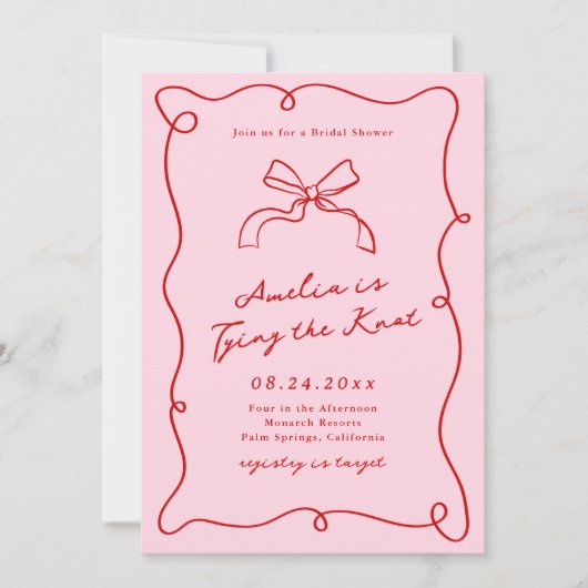 Grillige handgetekende roze & rode bruidsdouche kaart (Voorkant)