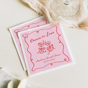 Grillige handgetekende roze & rode cocktails servet