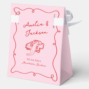 Grillige Handgetekende Roze & Rode Huwelijk Bedankdoosjes